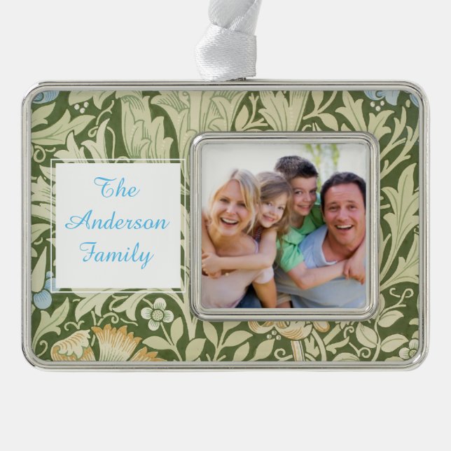 William Morris Wallpaper Pattern Silver Plated Framed Ornament (Front)