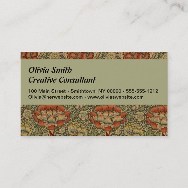 William Morris Wandle English Floral Damask Design Business Card (Front)