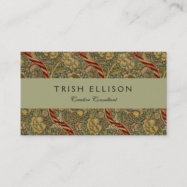 William Morris Wandle English Floral Damask Design Business Card (Front)