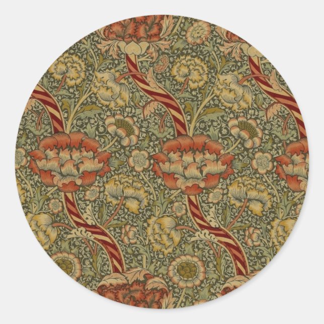 William Morris Wandle English Floral Damask Design Classic Round Sticker (Front)
