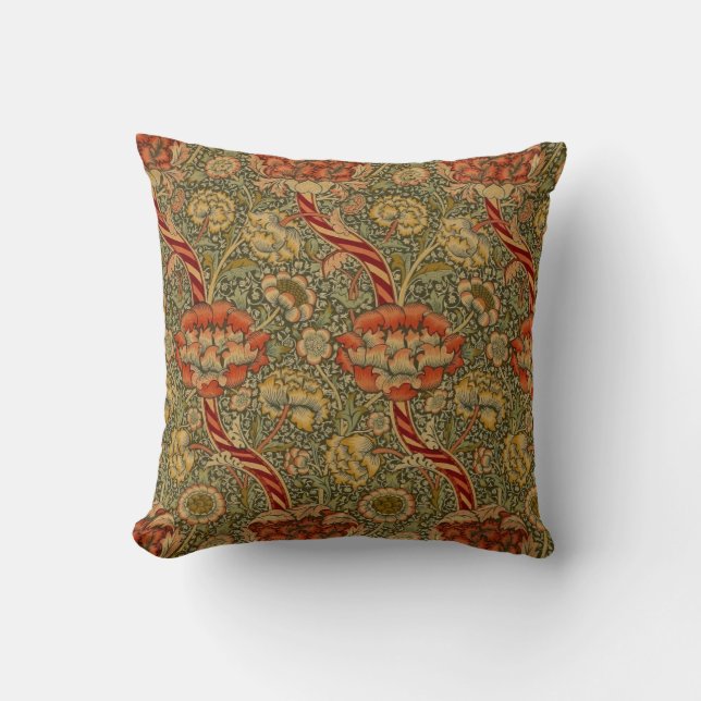 William Morris Wandle English Floral Damask Design Cushion (Front)