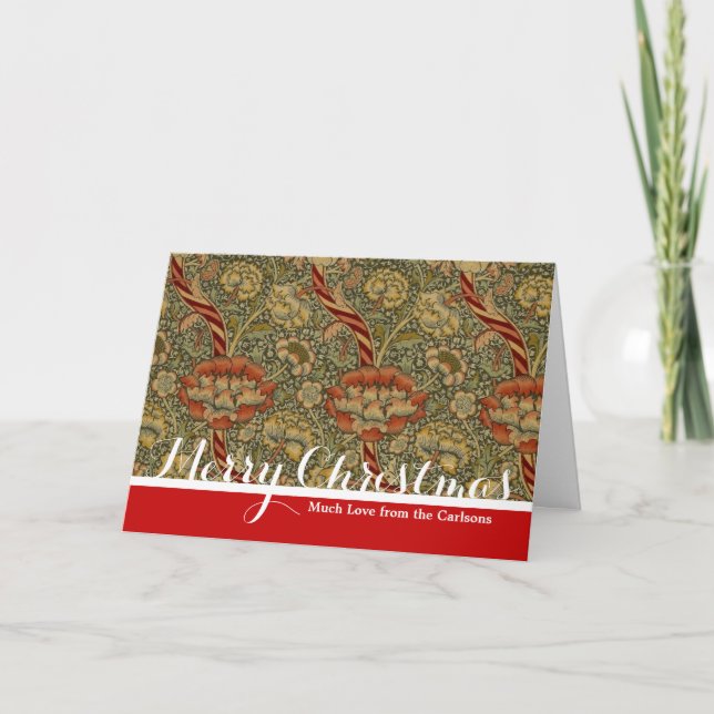 William Morris Wandle English Floral Damask Design Holiday Card (Front)