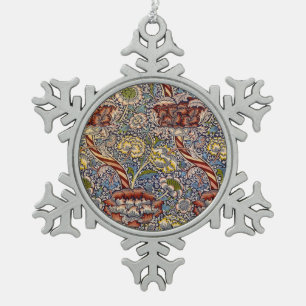 William Morris Wandle English Floral Damask Design Snowflake Pewter Christmas Ornament