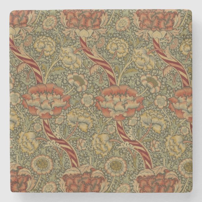William Morris Wandle English Floral Damask Design Stone Coaster (Front)