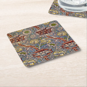 William Morris Wandle Navy Blue Floral Art Square Paper Coaster