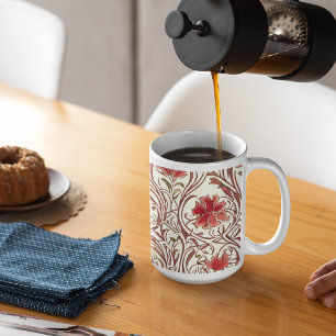 William Morris Watercolor Gold Red Brown Ivory Coffee Mug