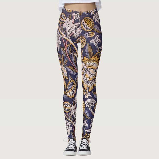 William Morris Wey Floral Wallpaper Leggings (Front)