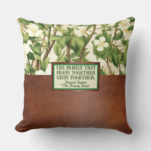 William Morris White Green Floral Religious Quote Cushion