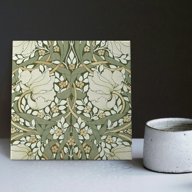 William Morris White Green Pimpernel Vintage Tile (Creator Uploaded)