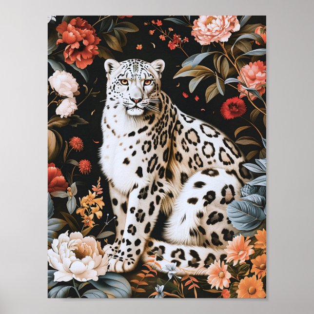 William Morris White Leopard With Floral  Poster (Front)