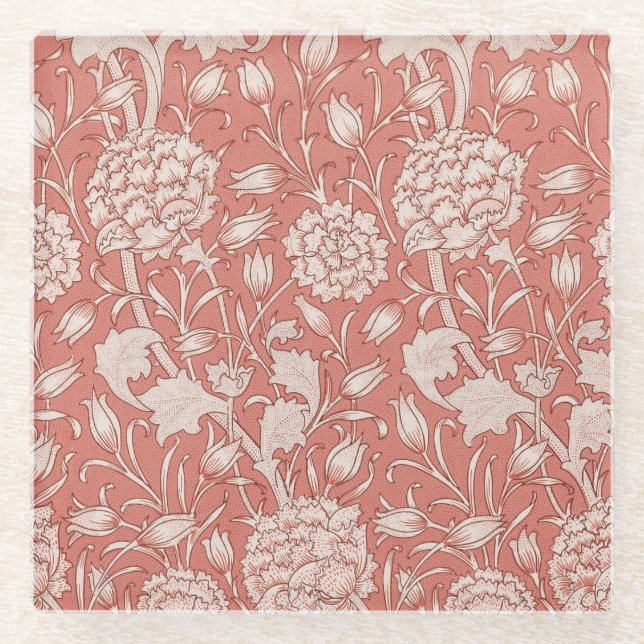 William Morris Wild Tulip Classic Victorian Design Glass Coaster (Front)