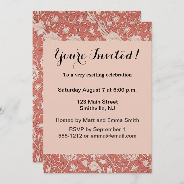 William Morris Wild Tulip Classic Victorian Design Invitation (Front/Back)