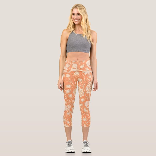 William Morris Wild Tulip famous pattern Capri Leggings (Front)