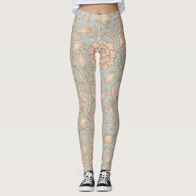 William Morris Wild Tulip Flower Floral Design Leggings (Front)