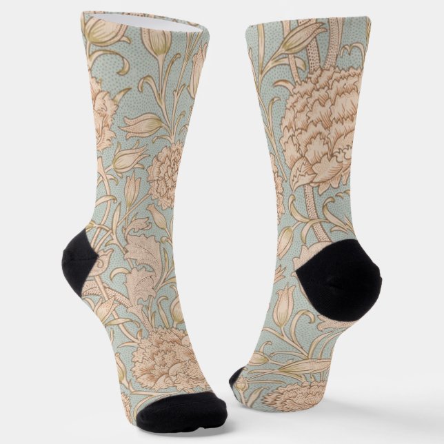 William Morris Wild Tulip Flower Floral Design Socks (Angled)