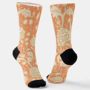 William Morris Wild Tulip Orange Floral Art Socks