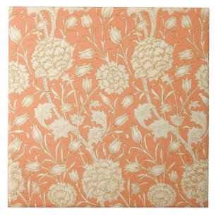 William Morris Wild Tulip Orange Floral Art Tile