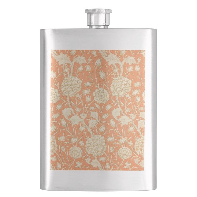 William Morris Wild Tulip Vintage Floral Pattern Hip Flask (Front)