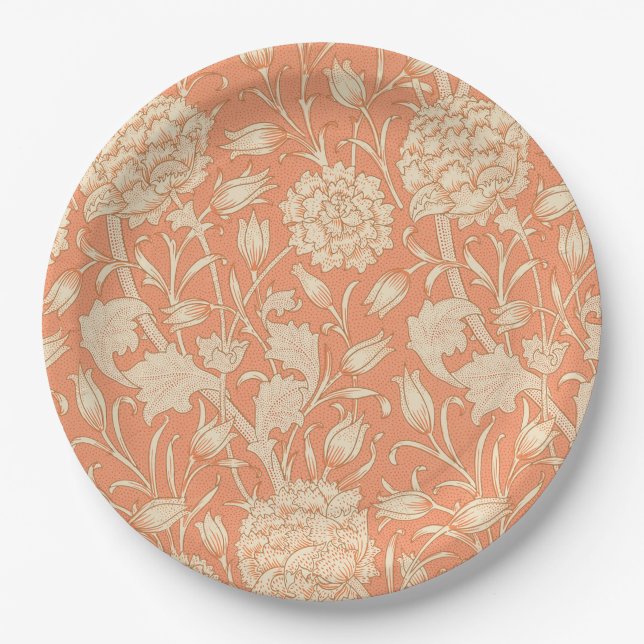 William Morris - Wild Tulips - Floral Peach Paper Plate (Front)