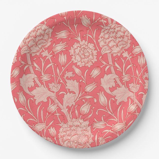 William Morris - Wild Tulips - Pink Floral Pattern Paper Plate (Front)