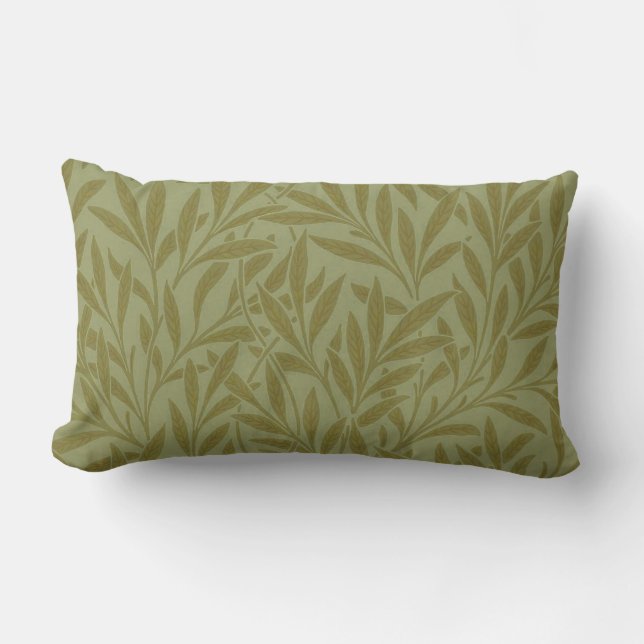 William Morris Willow Antique Green Leaf Vine Art Lumbar Cushion (Front)