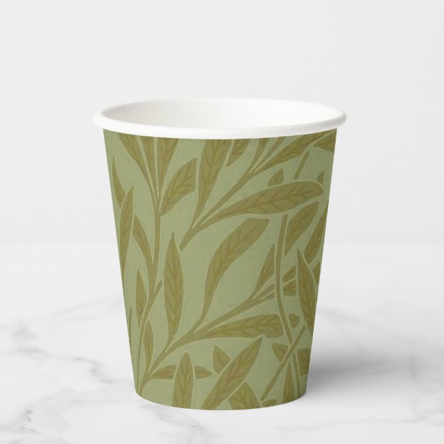 William Morris Willow Antique Green Leaf Vine Art Paper Cups (Front)