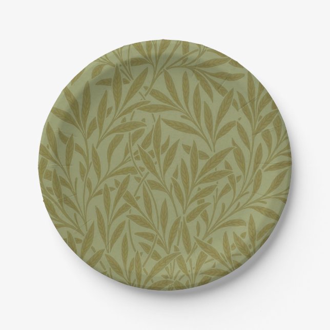 William Morris Willow Antique Green Leaf Vine Art Paper Plate (Front)