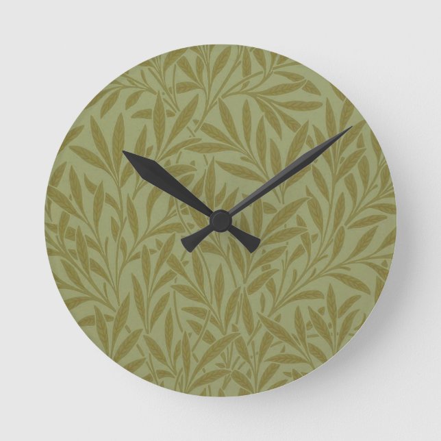 William Morris Willow Antique Green Leaf Vine Art Round Clock (Front)