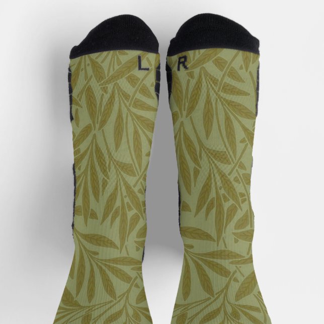 William Morris Willow Antique Green Leaf Vine Art Socks (Top)