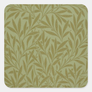 William Morris Willow Antique Green Leaf Vine Art Square Sticker