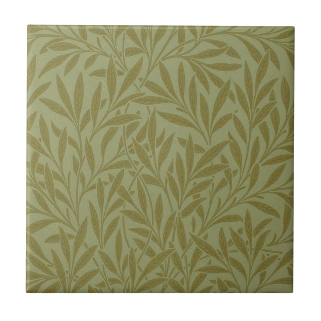 William Morris Willow Antique Green Leaf Vine Art Tile (Front)
