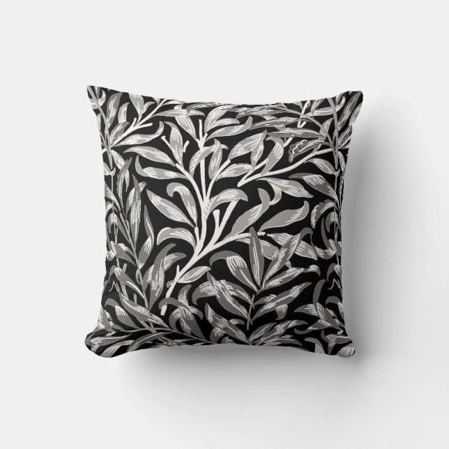 William Morris Willow Bough, Black, White & Grey Cushion (Front)