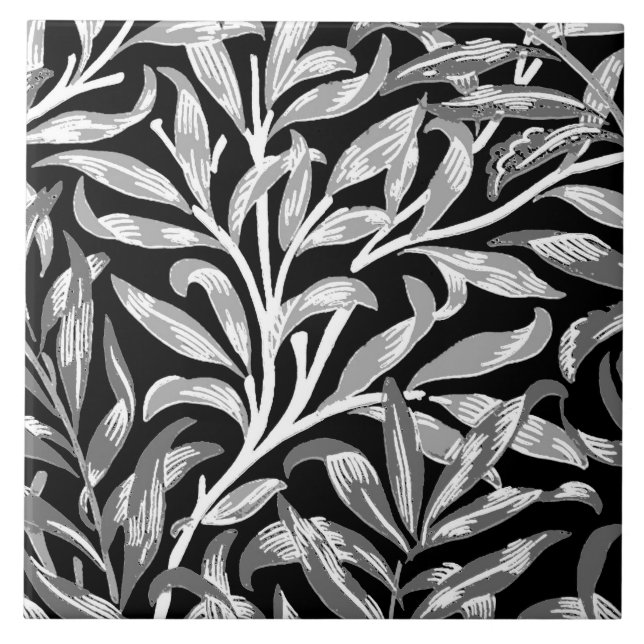 William Morris Willow Bough, Black, White & Grey Tile (Front)