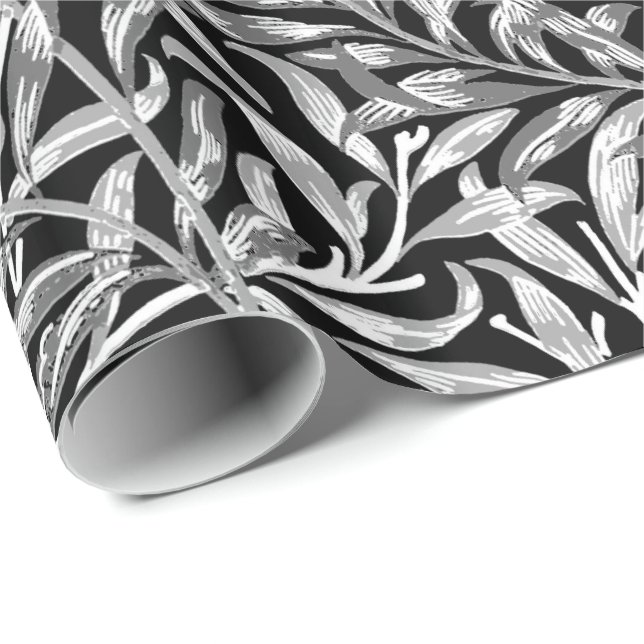 William Morris Willow Bough, Black, White & Grey Wrapping Paper (Roll Corner)