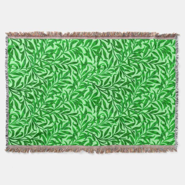 William Morris Willow Bough, Emerald Green Throw Blanket (Front)