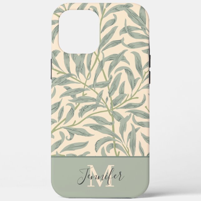 William Morris Willow Bough Pattern with Monogram Case-Mate iPhone Case (Back)