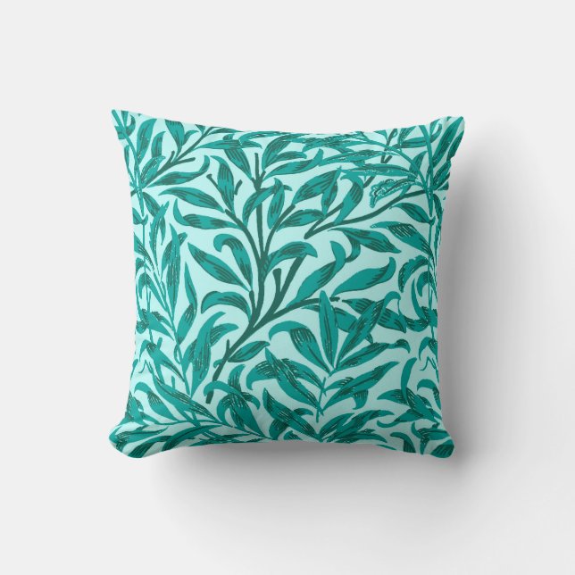 William Morris Willow Bough, Turquoise and Aqua Cushion (Front)