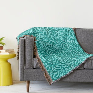 William Morris Willow Bough, Turquoise and Aqua Throw Blanket
