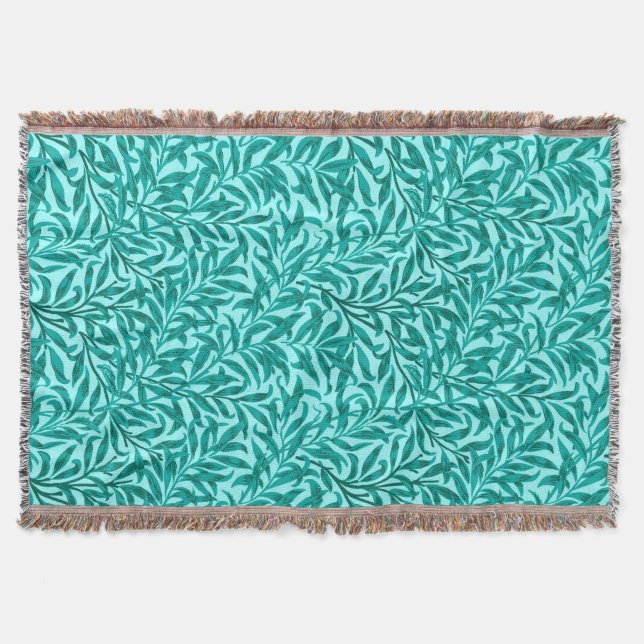 William Morris Willow Bough, Turquoise and Aqua Throw Blanket (Front)
