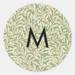 William Morris Willow Bough Vintage Leaf Monogram Classic Round Sticker