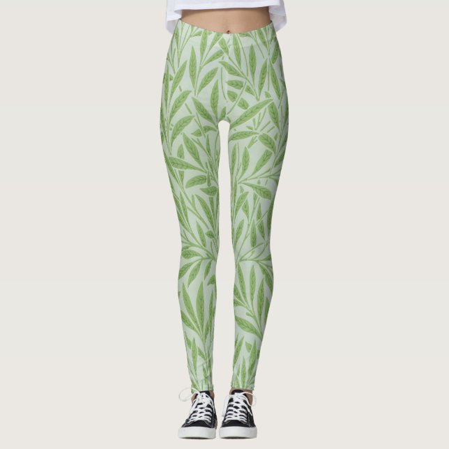 William Morris Willow Flower Classic Green Leggings (Front)