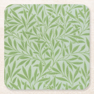 William Morris Willow Flower Classic Green Square Paper Coaster