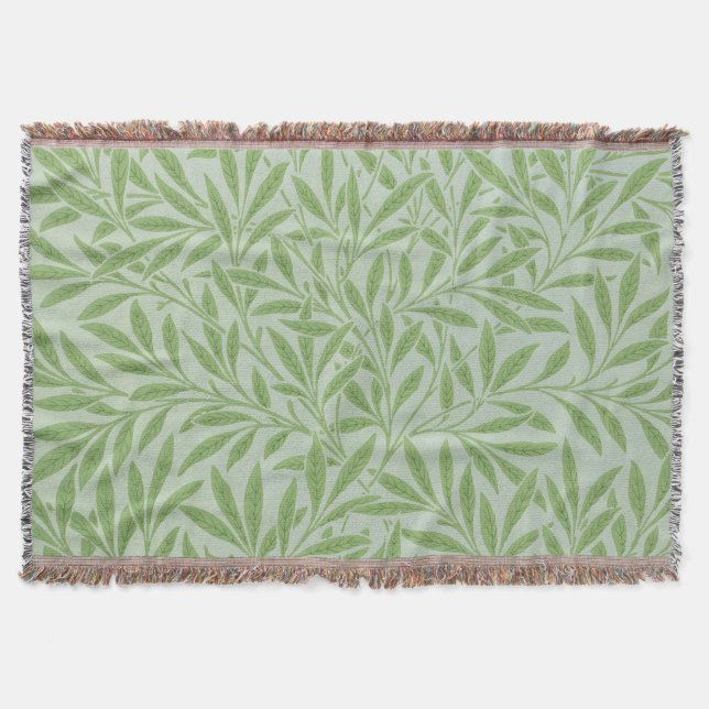 William Morris Willow Flower Classic Green Throw Blanket (Front)