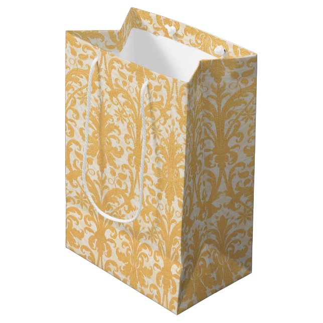 William Morris Willow & Gold Damask Luxury Medium Gift Bag (Front Angled)