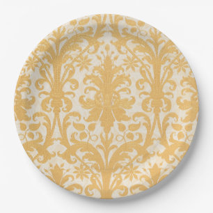 William Morris Willow & Gold Damask Luxury Paper Plate