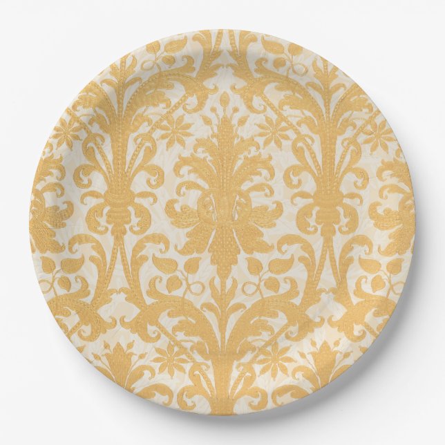 William Morris Willow & Gold Damask Luxury Paper Plate (Front)