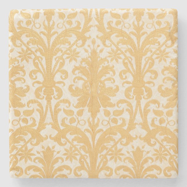 William Morris Willow & Gold Damask Luxury Stone Coaster (Front)