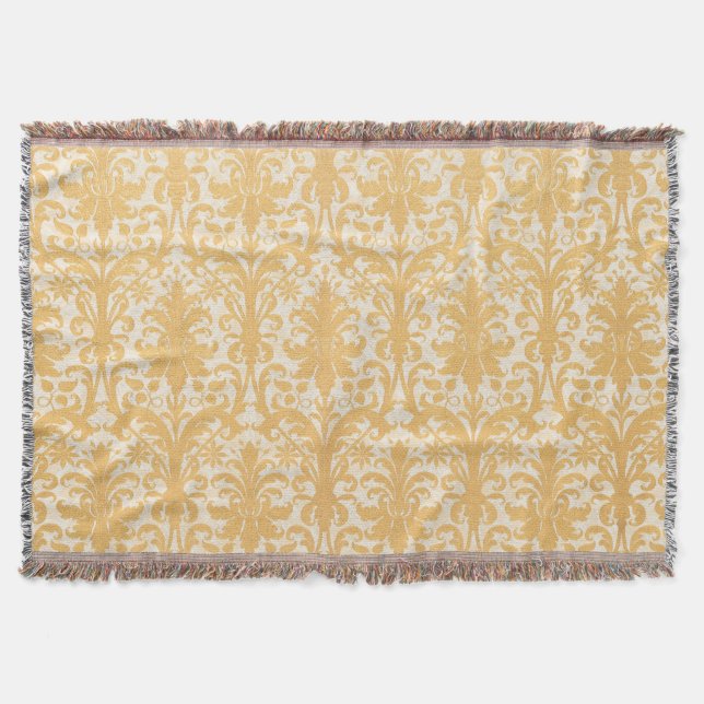 William Morris Willow & Gold Damask Luxury Throw Blanket (Front)