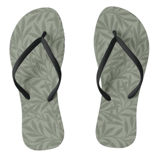 William Morris Willow Pattern Antique Sage Green Flip Flops (Footbed)
