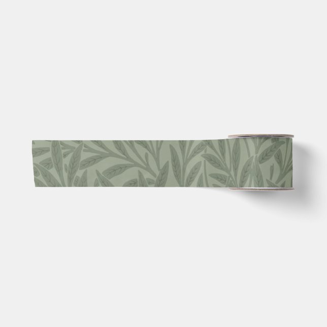 William Morris Willow Pattern Antique Sage Green Satin Ribbon (Front)